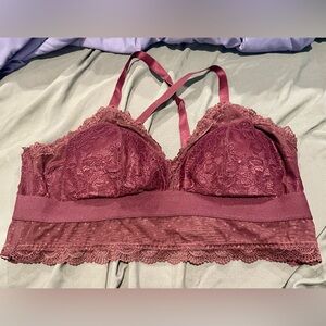 NWT Torrid Curve Berry Pink Deep V Racerback Lightly Padded Bralette, Size1